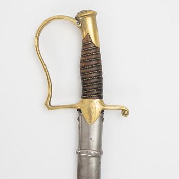 A Swedish artillery sabre 1889 pattern with scabbard.