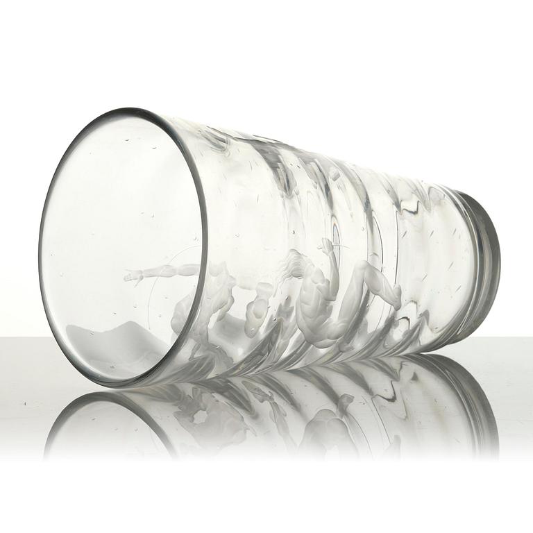 Vicke Lindstrand, a "Pärlfiskare" (Pearl Fisher) engraved glass vase, model 1115, Orrefors, Sweden, 1936.