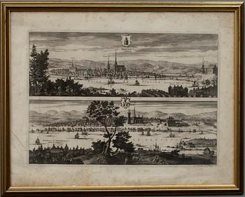 KOPPARSTICK, Torneå samt Umeå, ur "Suecia antiqua et hodierna" J. v. d. Aveelen 1701.
