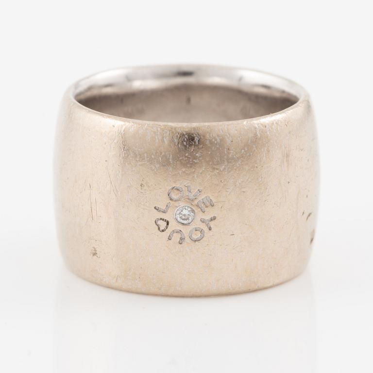 Ole Lynggaard ring 18K white gold set with a round brilliant-cut diamond, "Love you".