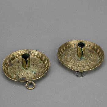 LJUSSTAKAR, 4 st, mässing, 1700/1800-tal.