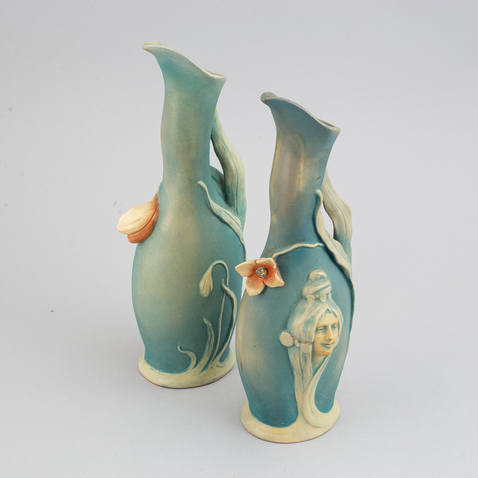 Two similar of Bernard Bloch Austrian Art Nouveau vases, circa 1900.