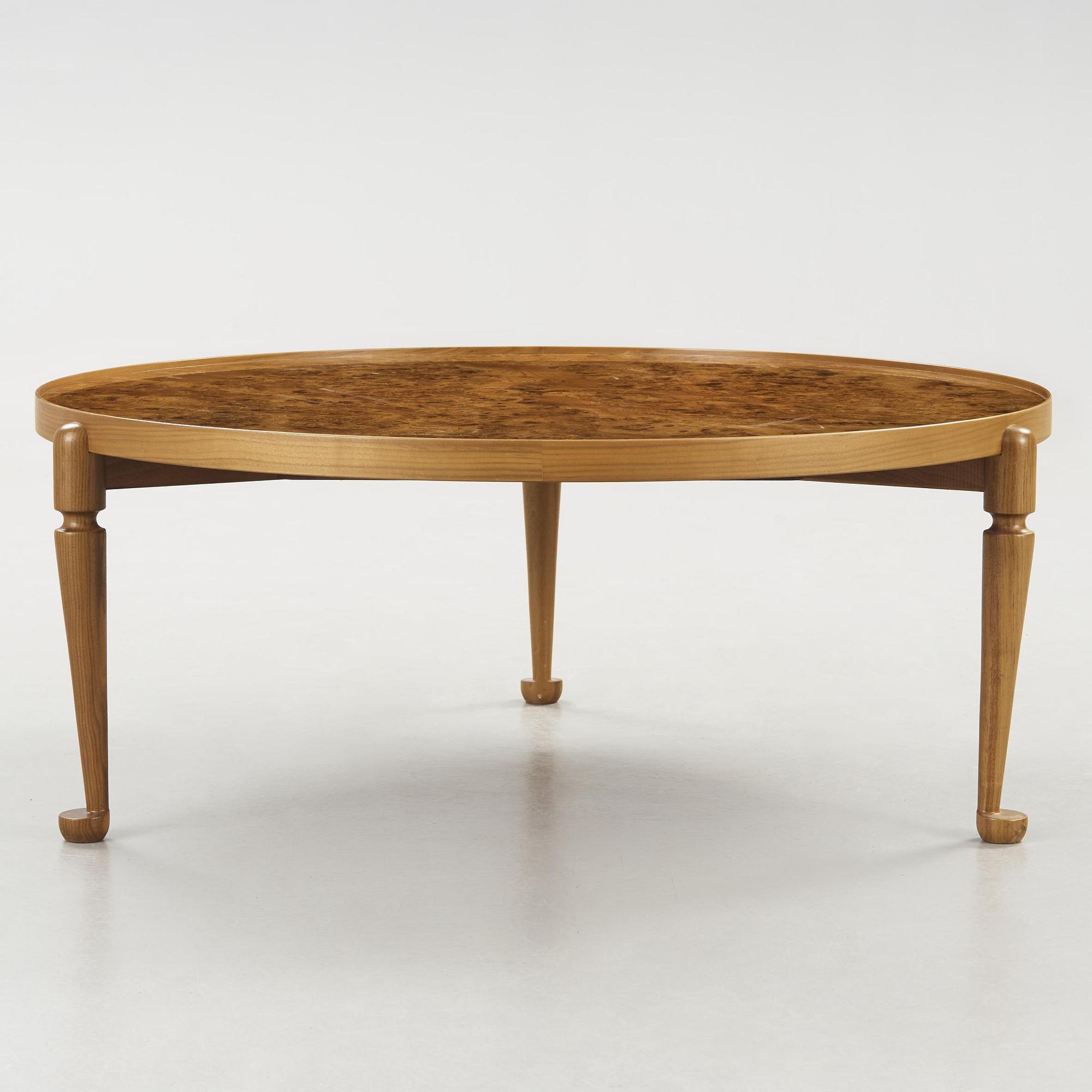A Josef Frank walnut and burled wood sofa table, model 2139, post 1985.