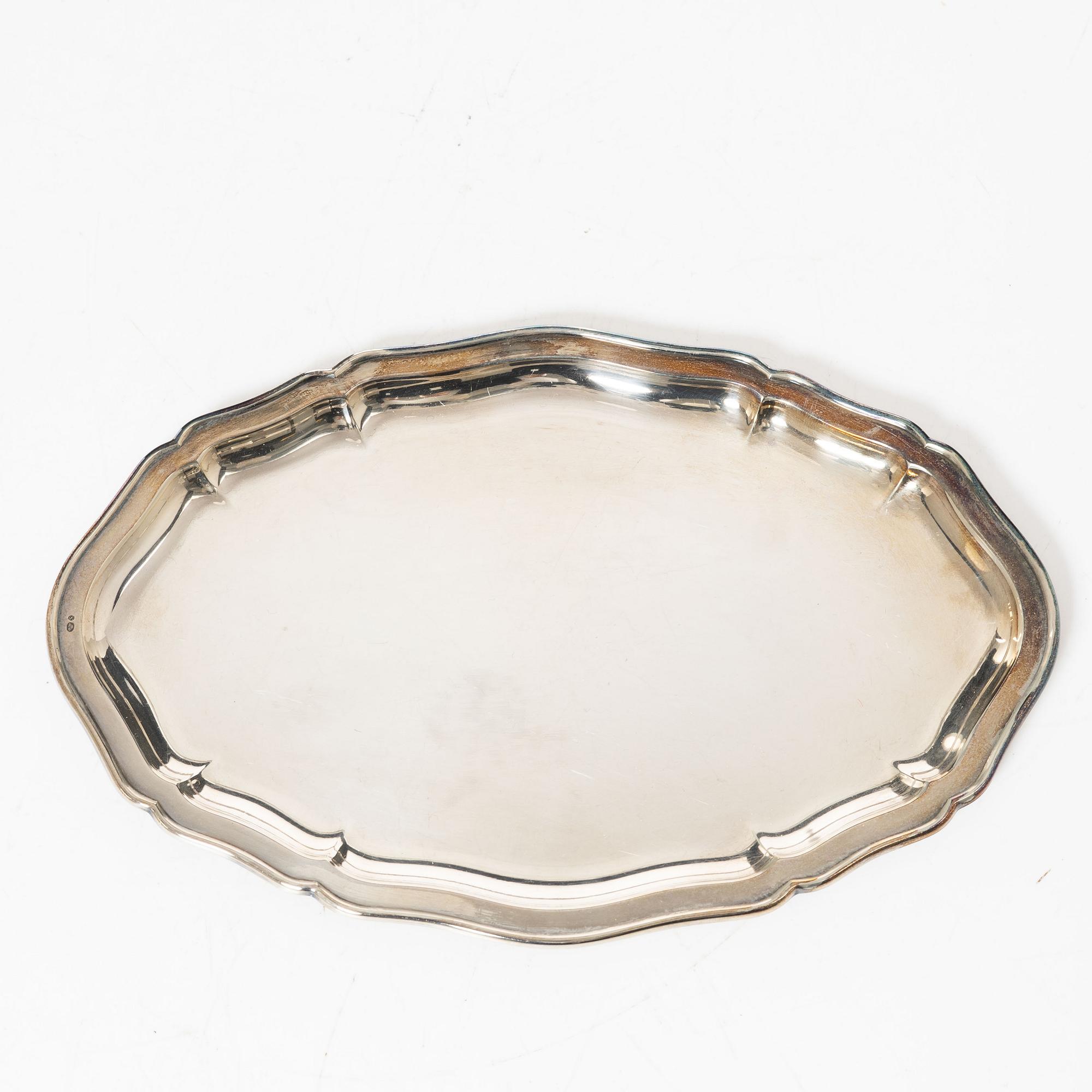 Wilhelm T Binder, sugar bowl, creamer, tray and sugar tong, silver, Schwäbisch Gmünd, Germany, 20th century.
