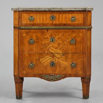 A Gustavian marquetry commode in the manner of F. Foltiern, Stockholm, late 18th century.