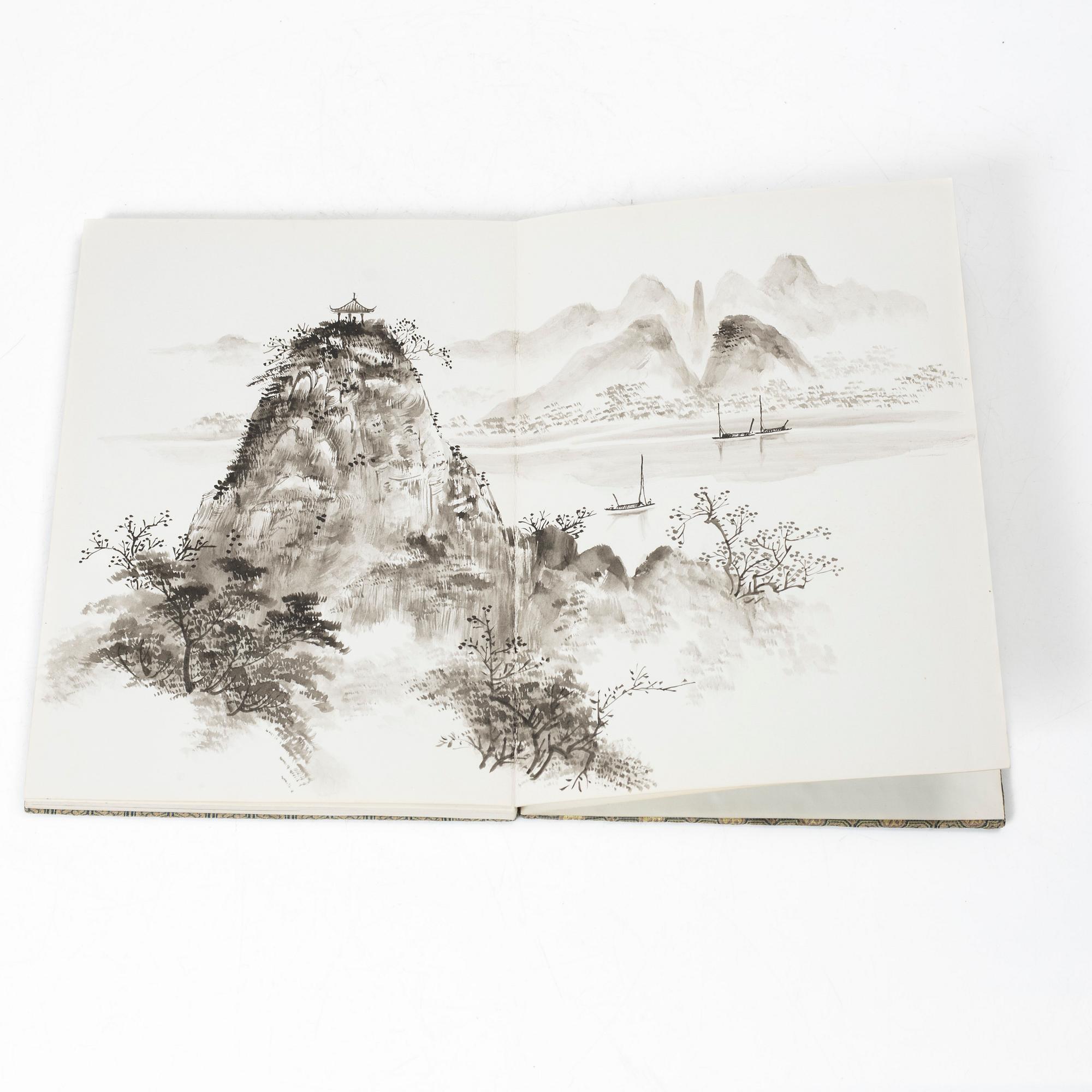 Album, med tuschmålningar, Kina, 1900-tal.
