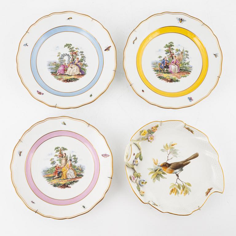 Three porcelain plates and a dish, Meissen, early 20th Century.