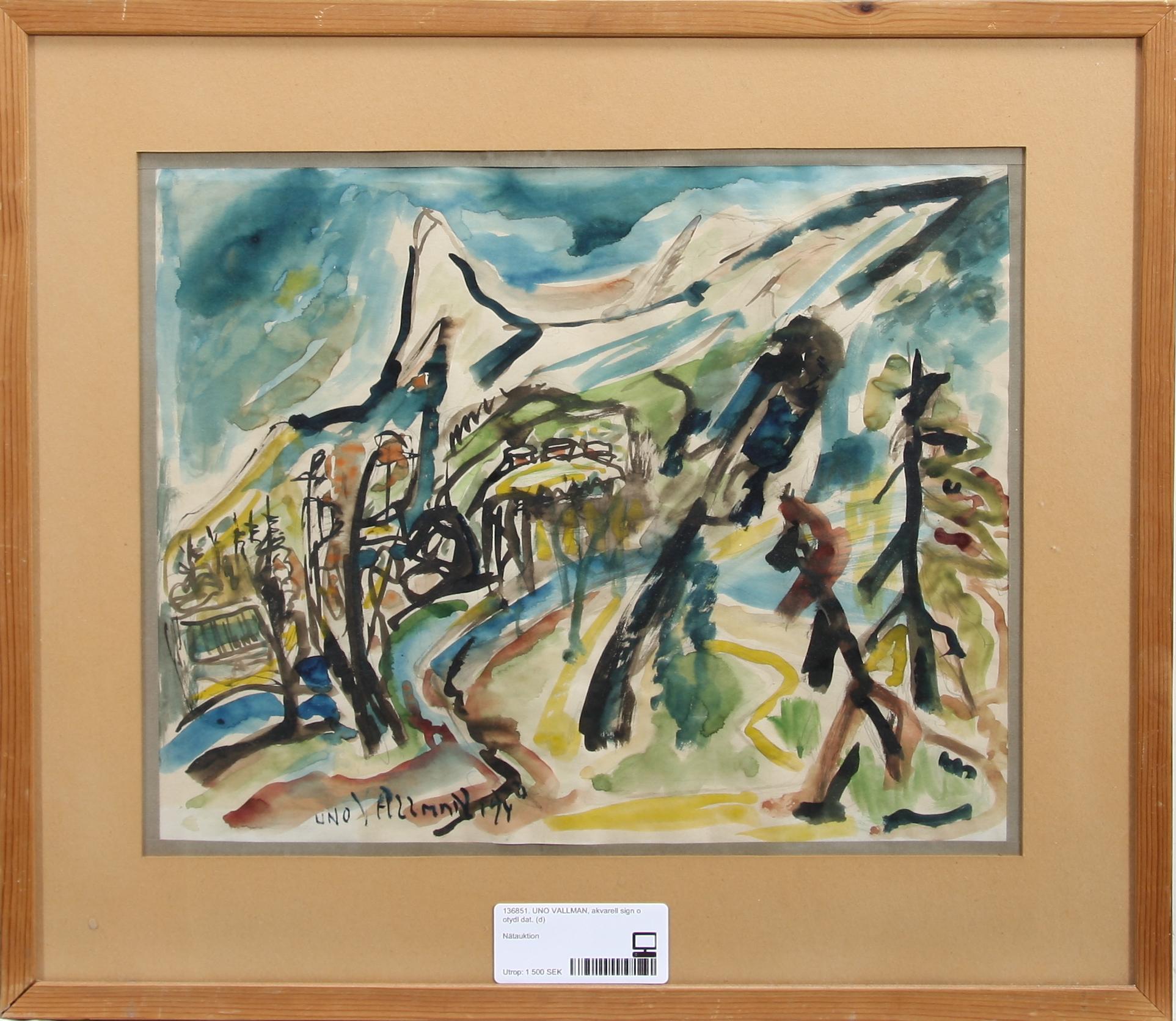UNO VALLMAN, akvarell sign o otydl dat.