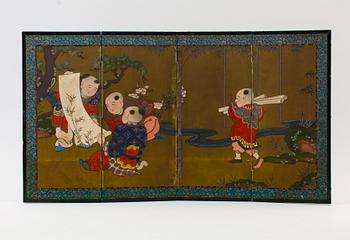 BORDSSKÄRM, 4 delar, gouacher, Kina, 1900-talets första hälft, Kina.