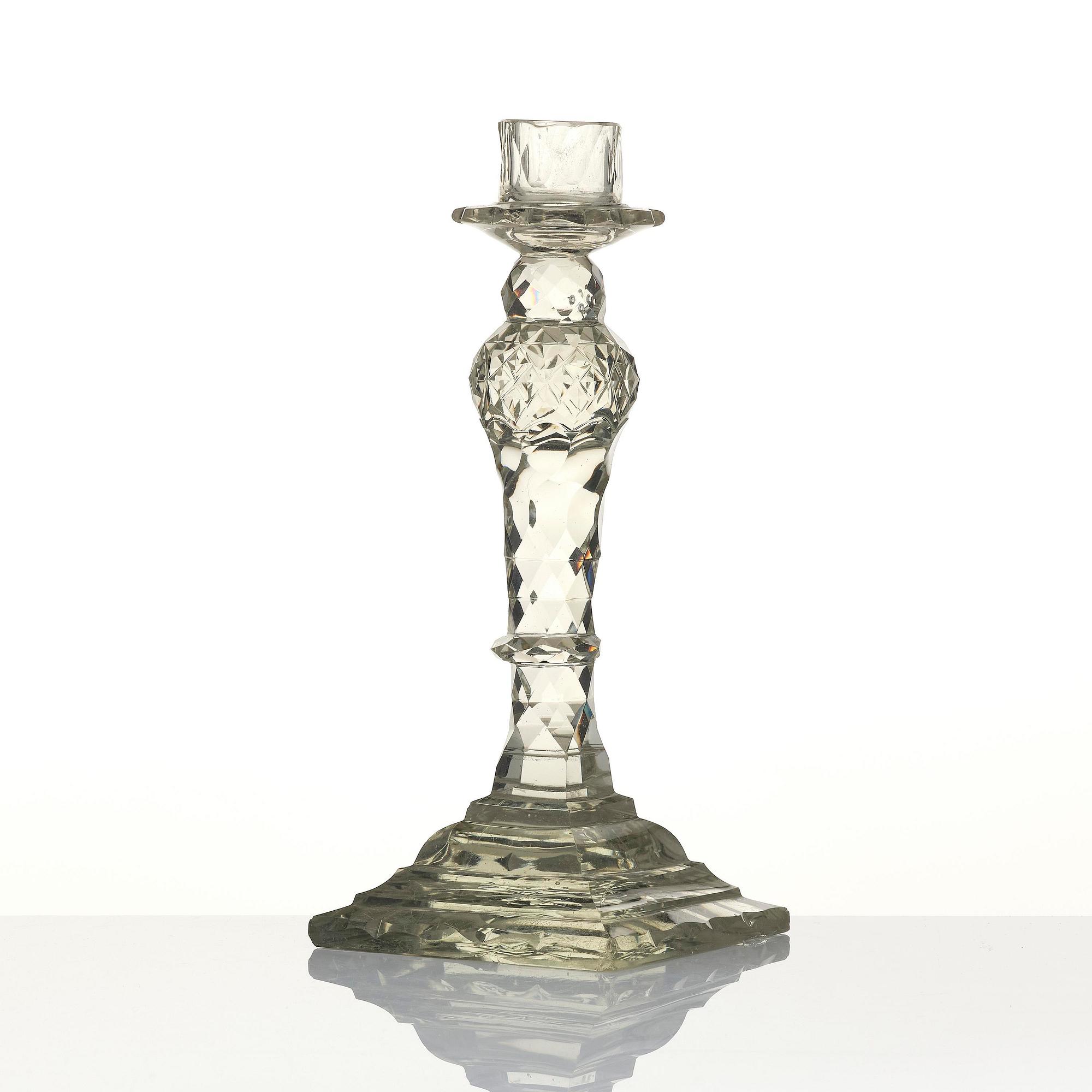 An Anglo-Irish cut glass candle stick, 18th century.