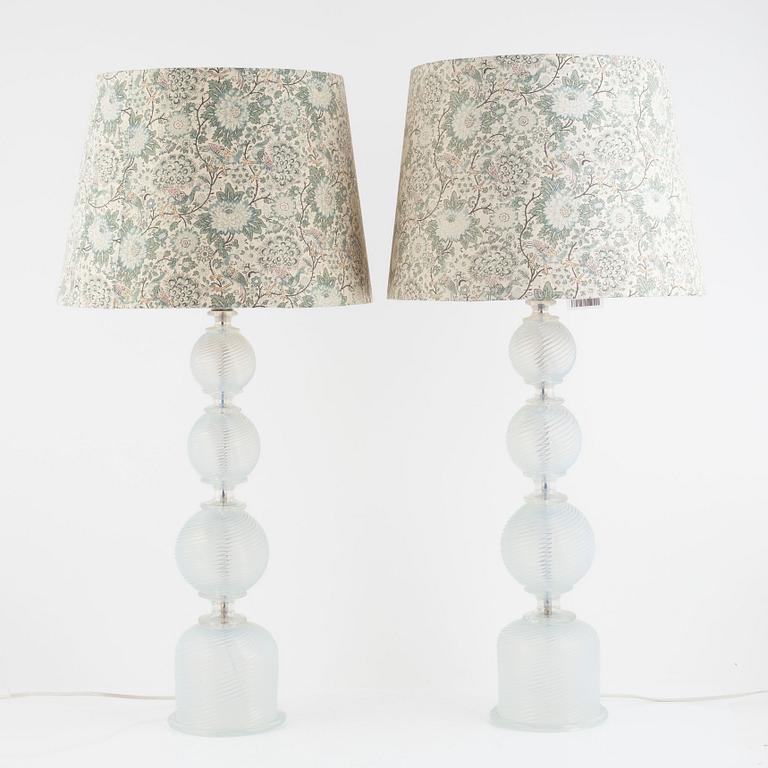 Table lamps, a pair, glass, probably Murano.