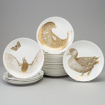 Eleven bone china plates by Paul Hoff, Gustavsberg.