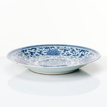 A Chinese blue and white dish, late Qing dynasty.