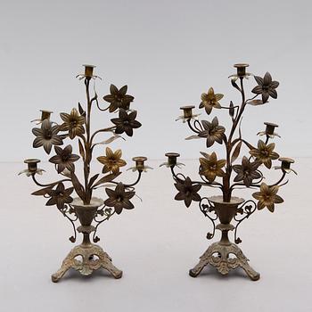 KANDELABRAR, 1 par, metall, Louis XVI-stil, sent 1800-tal.