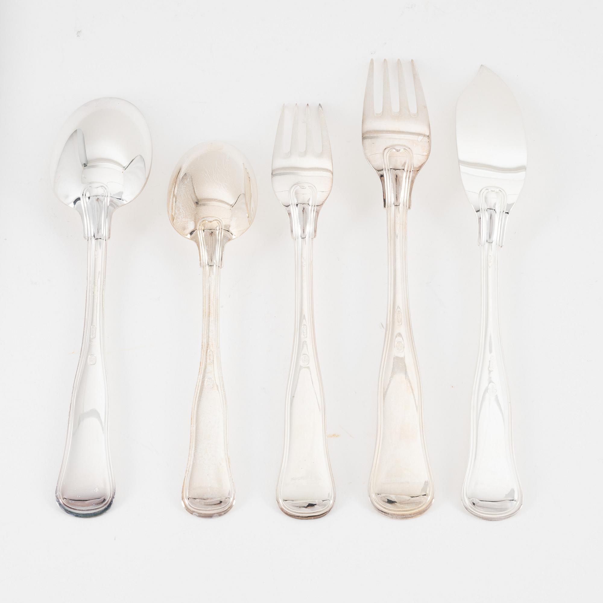 Bestick, silver, 60 delar, "Gammal dansk", Cohr, Danmark.