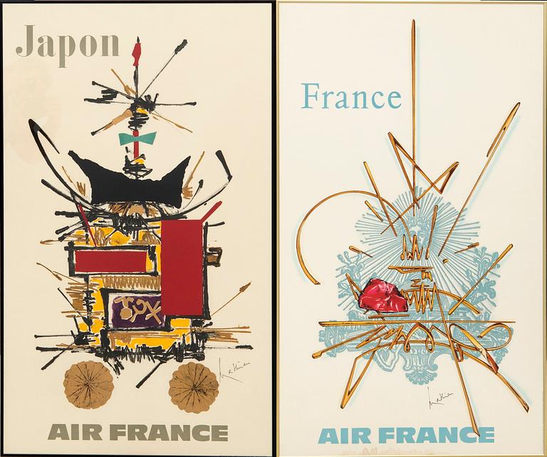 George Mathieu posters, 2 pieces, "Japon Air France" and "France Air France" 1967/68.