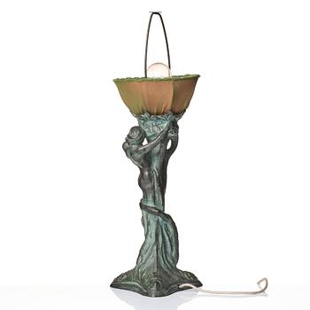 Alice Nordin, an Art Nouveau patinated bronze table lamp "Night and Morning", Herman Bergman's foundry, Stockholm, early 1900s.