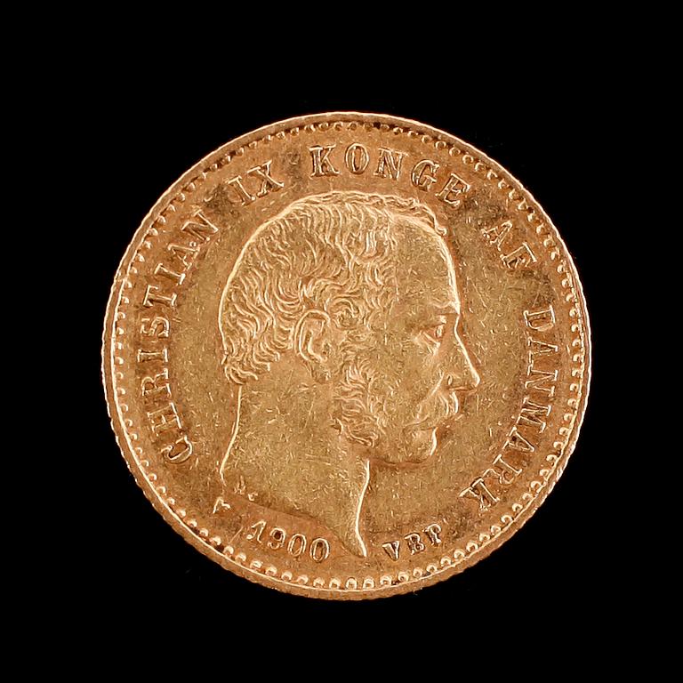 GULDMYNT, Christian IX, 10 kroner, Danmark, 1900. Vikt ca 4 gram.