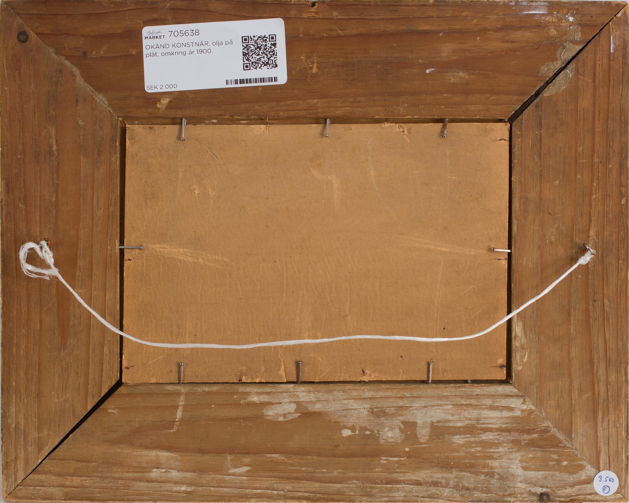 OKÄND KONSTNÄR, olja på plåt, omkring år 1900.