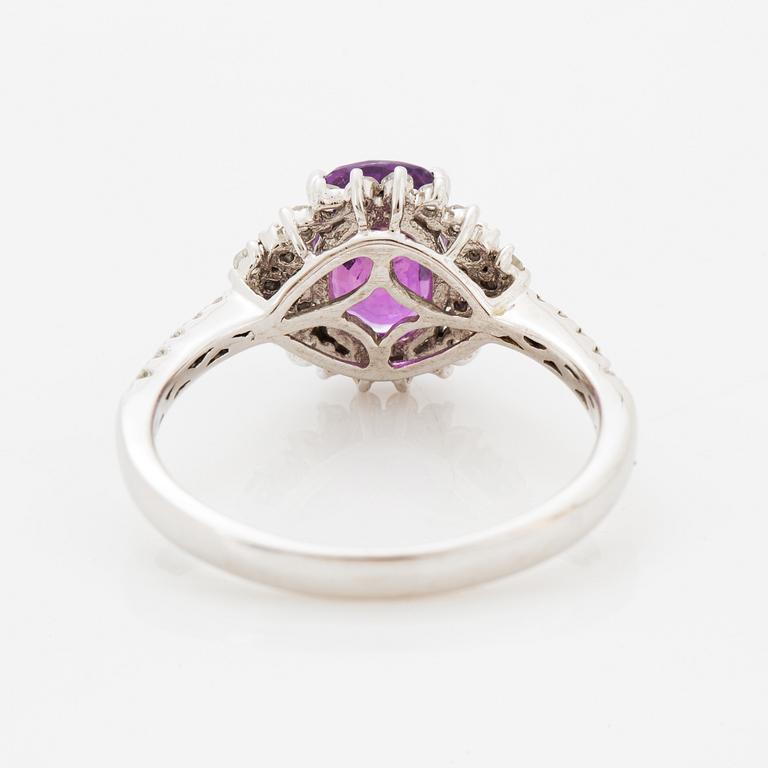 Pink purple sapphire and eight-cut diamond ring.