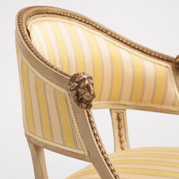A pair of matched late Gustavian armchairs, Stockholm,  late 18th century.