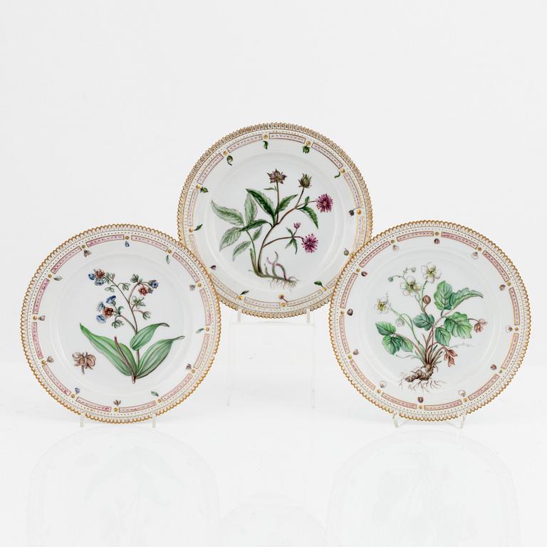Royal Copenhagen, three 'Flora Danica' plates.