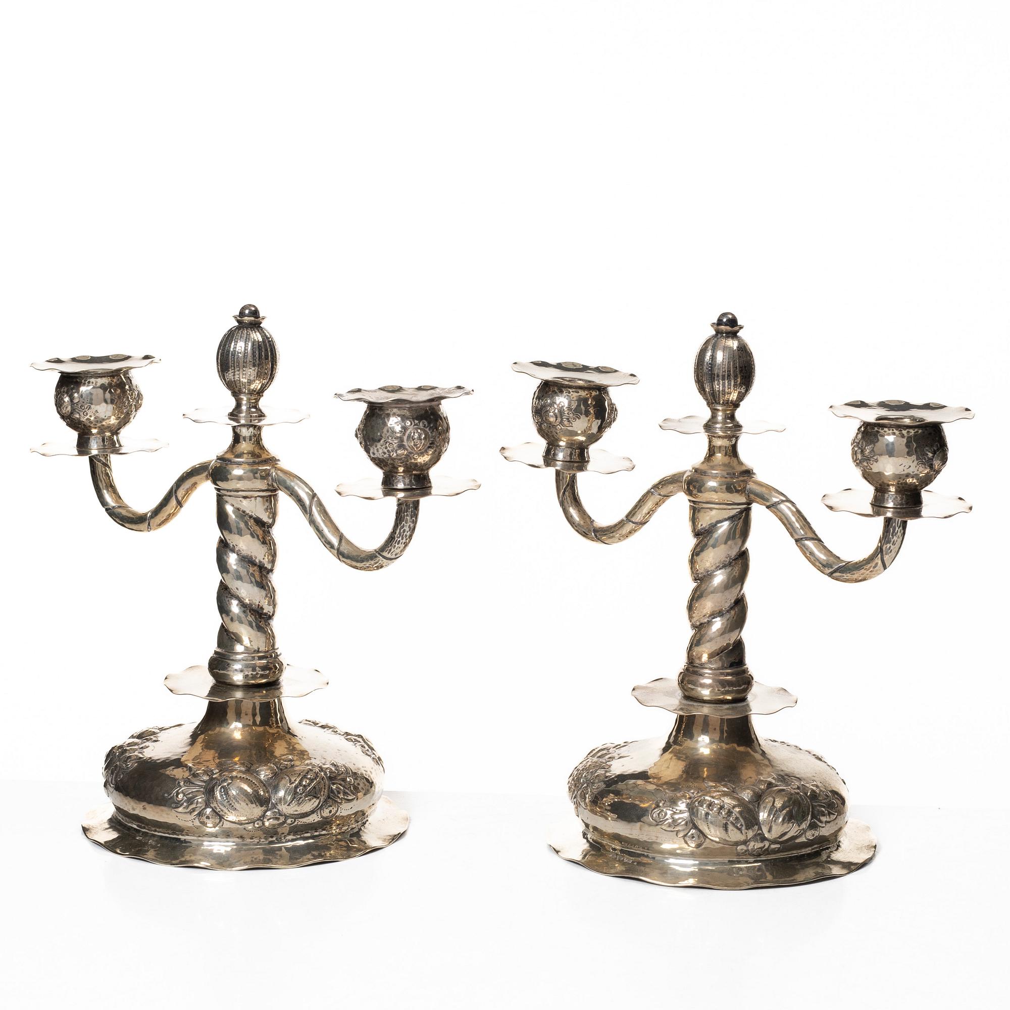 C.G. Hallberg, Kandelabrar, ett par, silver, barockstil, Stockholm 1946.