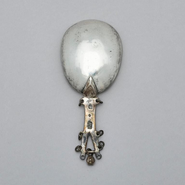 A silver spoon, mark of Jöns Eriksson Ekman, Luleå 1770.