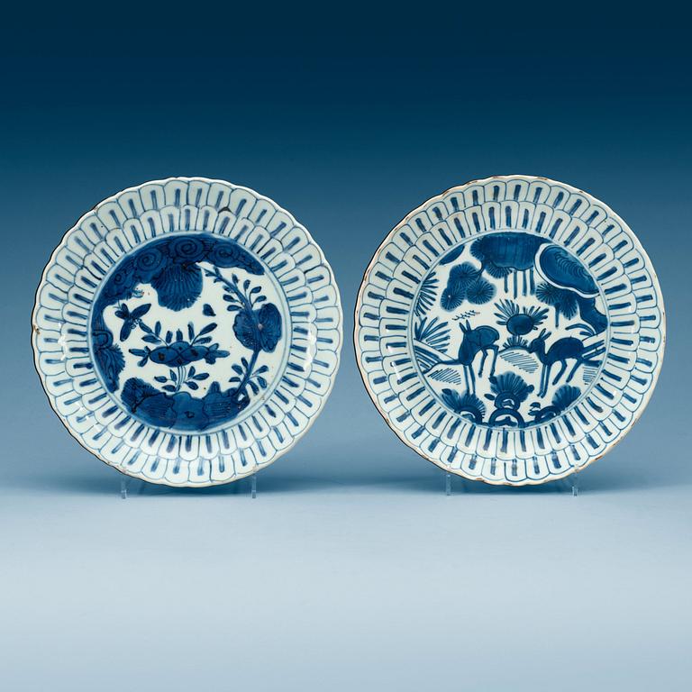 A set of eight blue and white kraak dishes, Ming dynasty, Wanli (1572-1620).