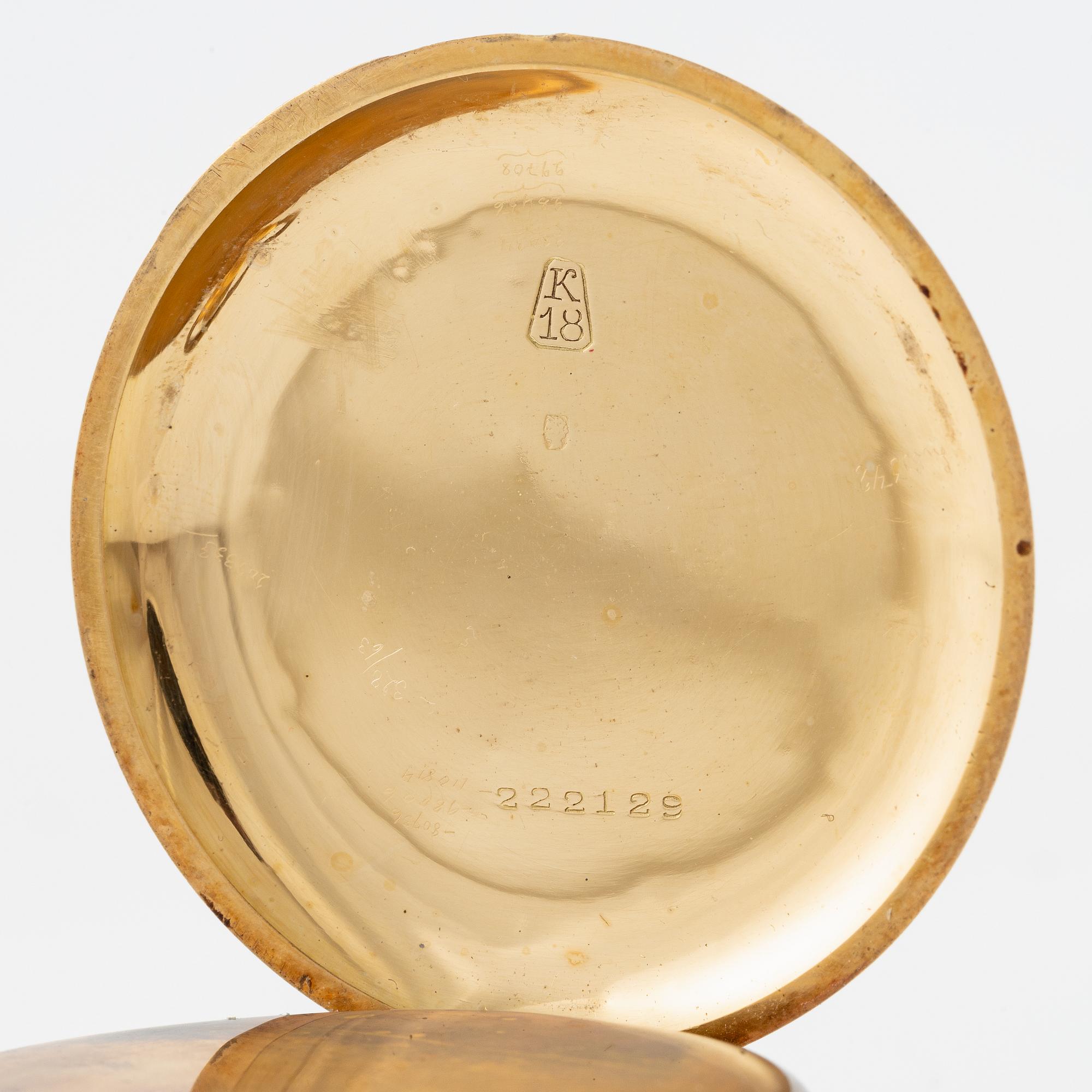 Pocket watch with chain, 18K gold.