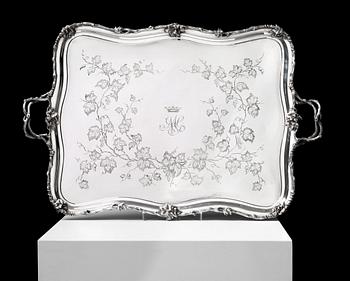 1097. A Russian mid 19th century silver tray, marks of Carl Tegelsten, St. Petersburg 1850.
