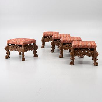 Five Baroque style stools, circa 1900.