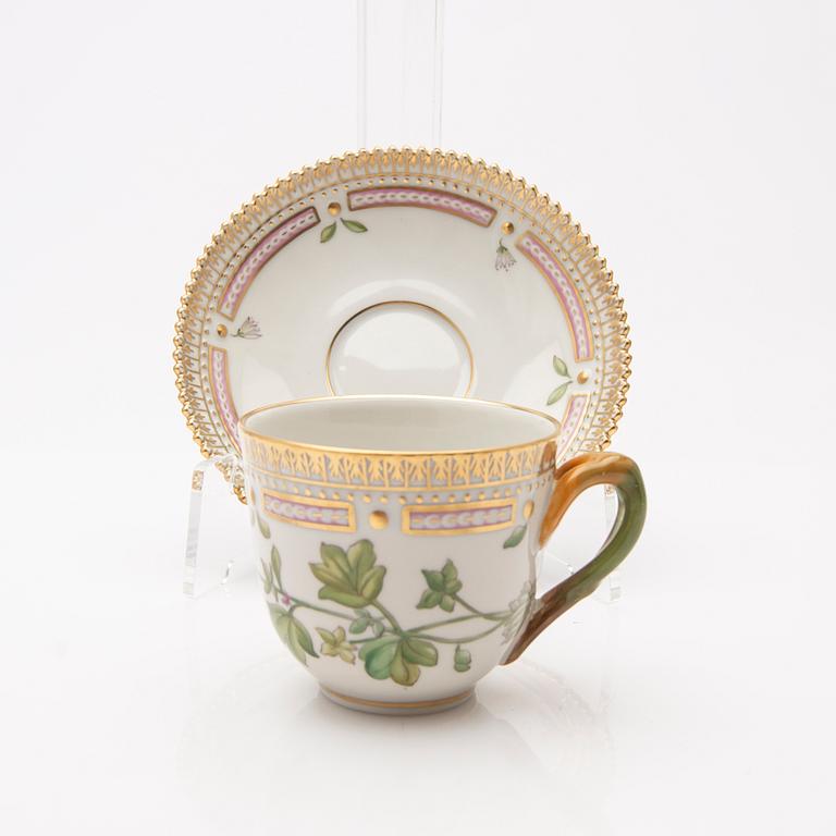 Coffee cup with saucer, porcelain, "Flora Danica", Royal Copenhagen, Denmark, 20th century.