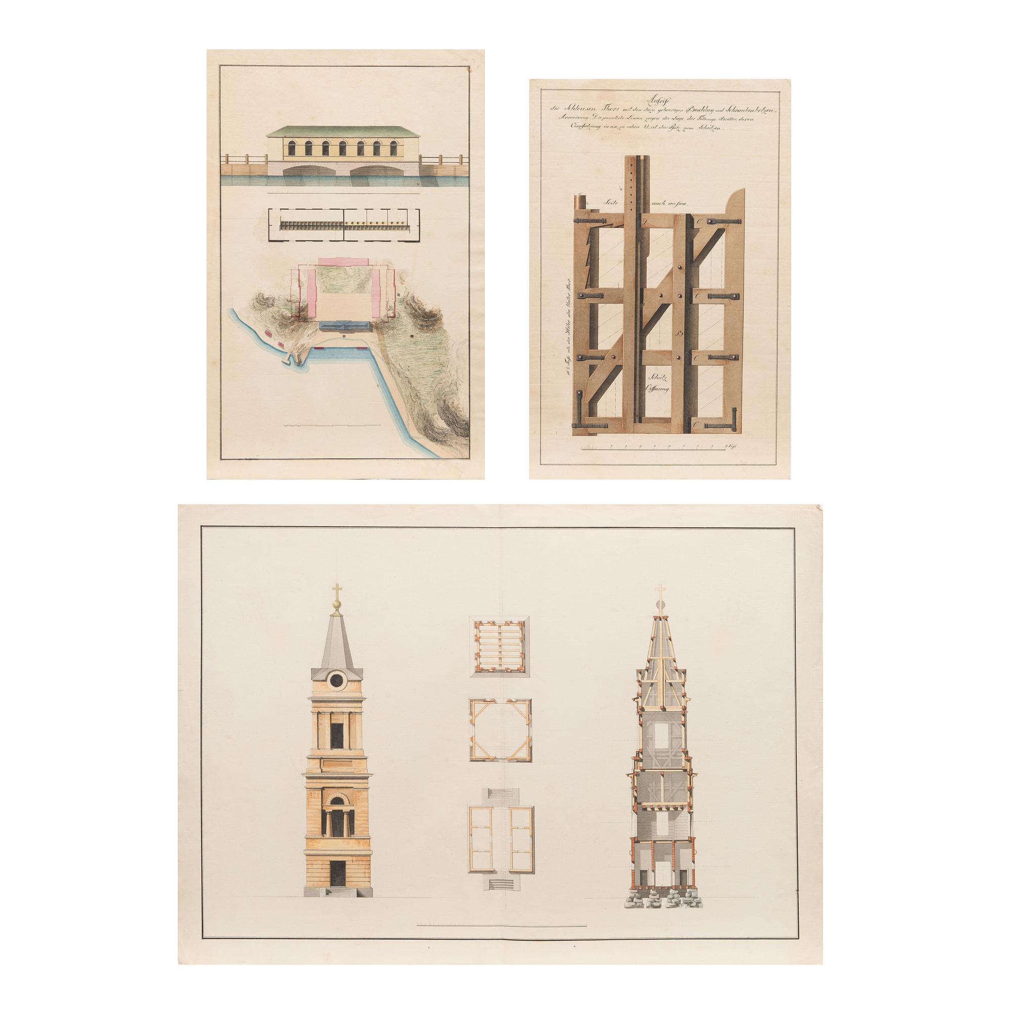 AKVARELLER/RITNINGAR, 3 st. tillskrivan Carl Ludwig Engel (1778-1840), ej signerade.