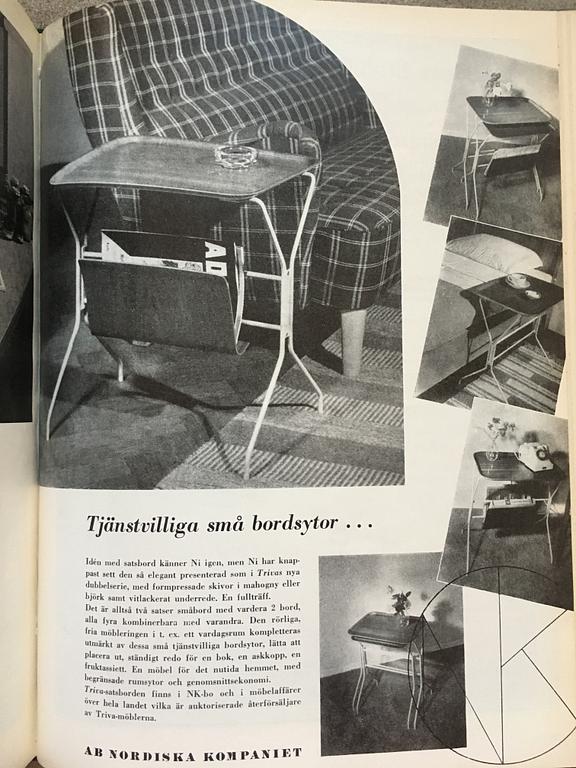 Elias Svedberg, satsbord med tidningsfack, två delar, ur "Triva"-serien, Nordiska Kompaniet, 1950-tal.