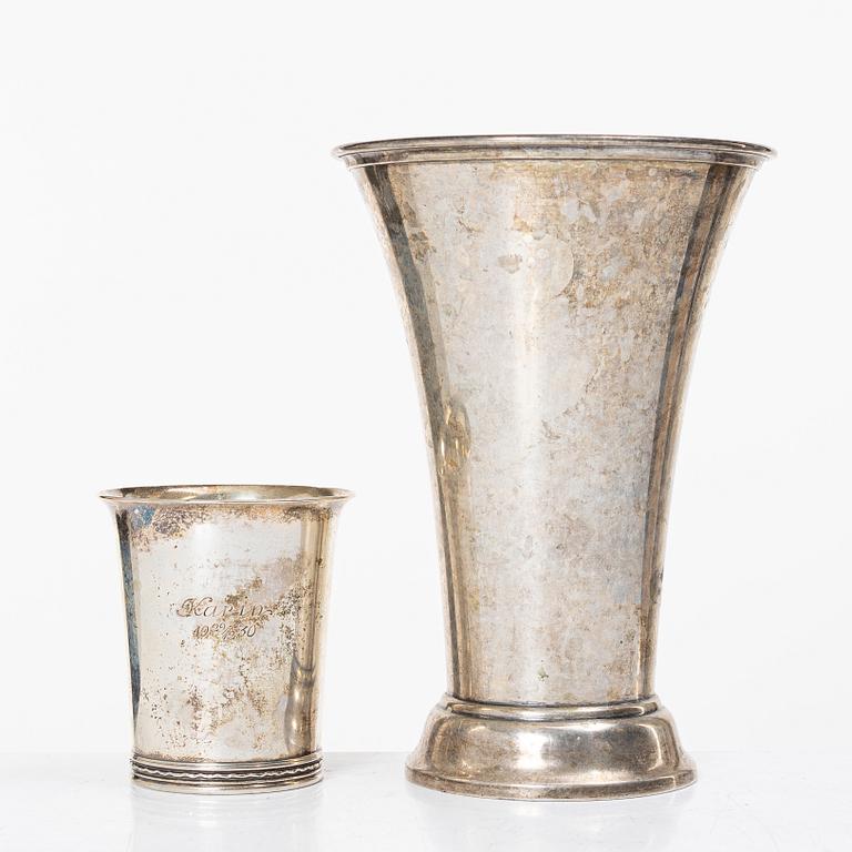 Two Swedish silver beakers, Stockholm 1930s.