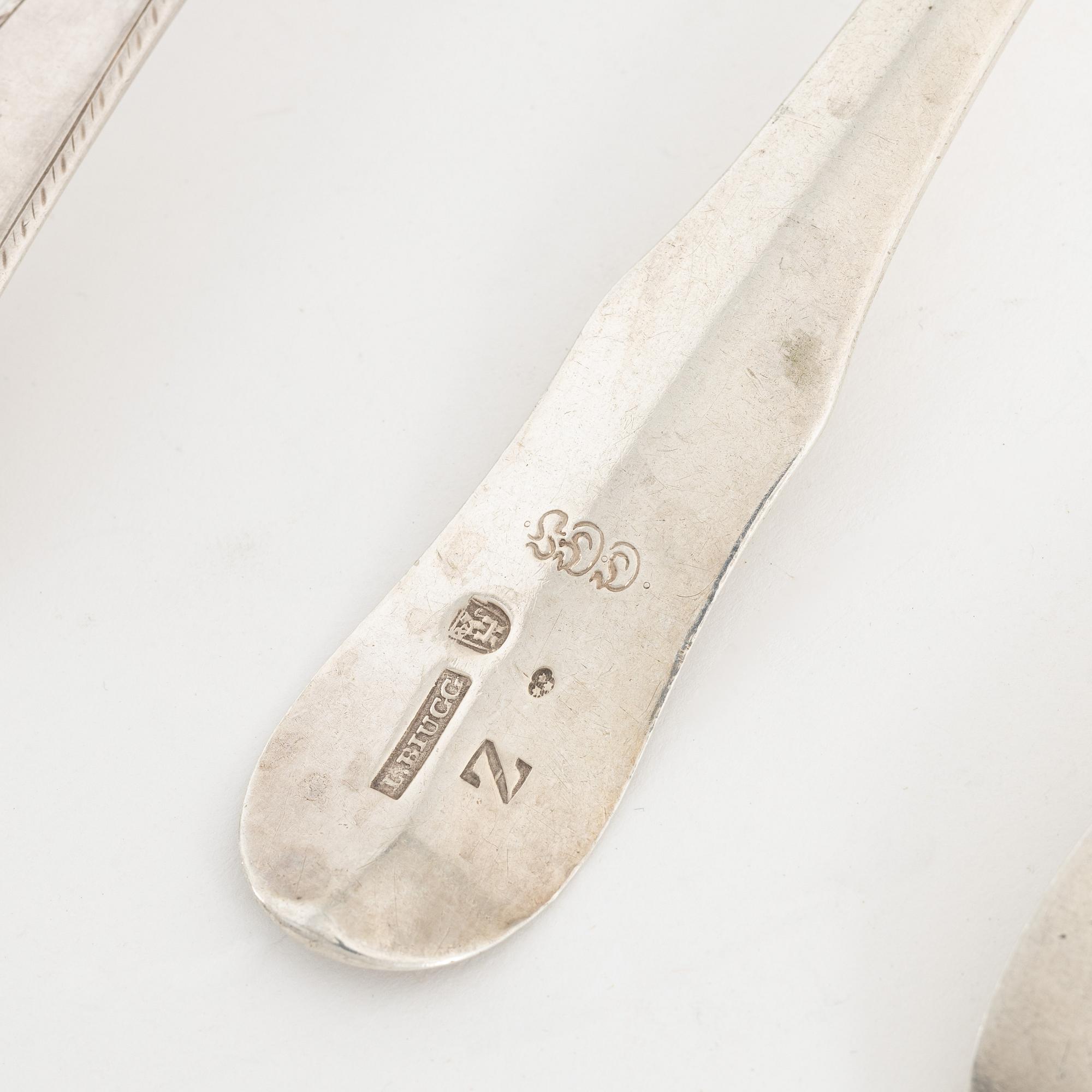 Skedar, 5 st, silver, bland annat Lars Biugg, Jönköping 1782.