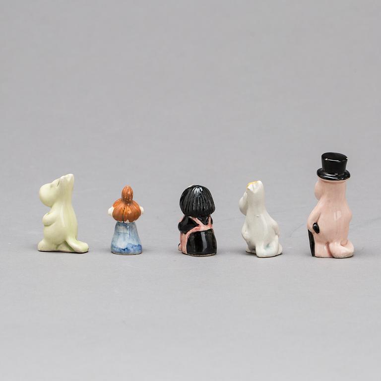 MINI FIGURINER, 5 st, MUMIN, keramik, Signe Hammarsten-Jansson samt Bo Fajans. 1950-tal.