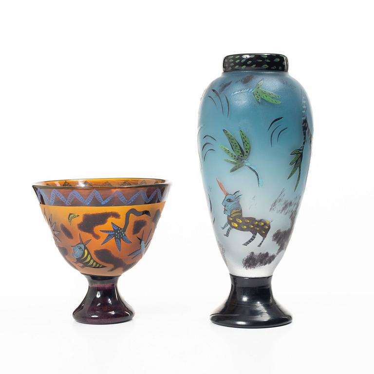 Ulrica Hydman-Vallien, konstglas, 2 delar, juvelglas, Kosta Boda.