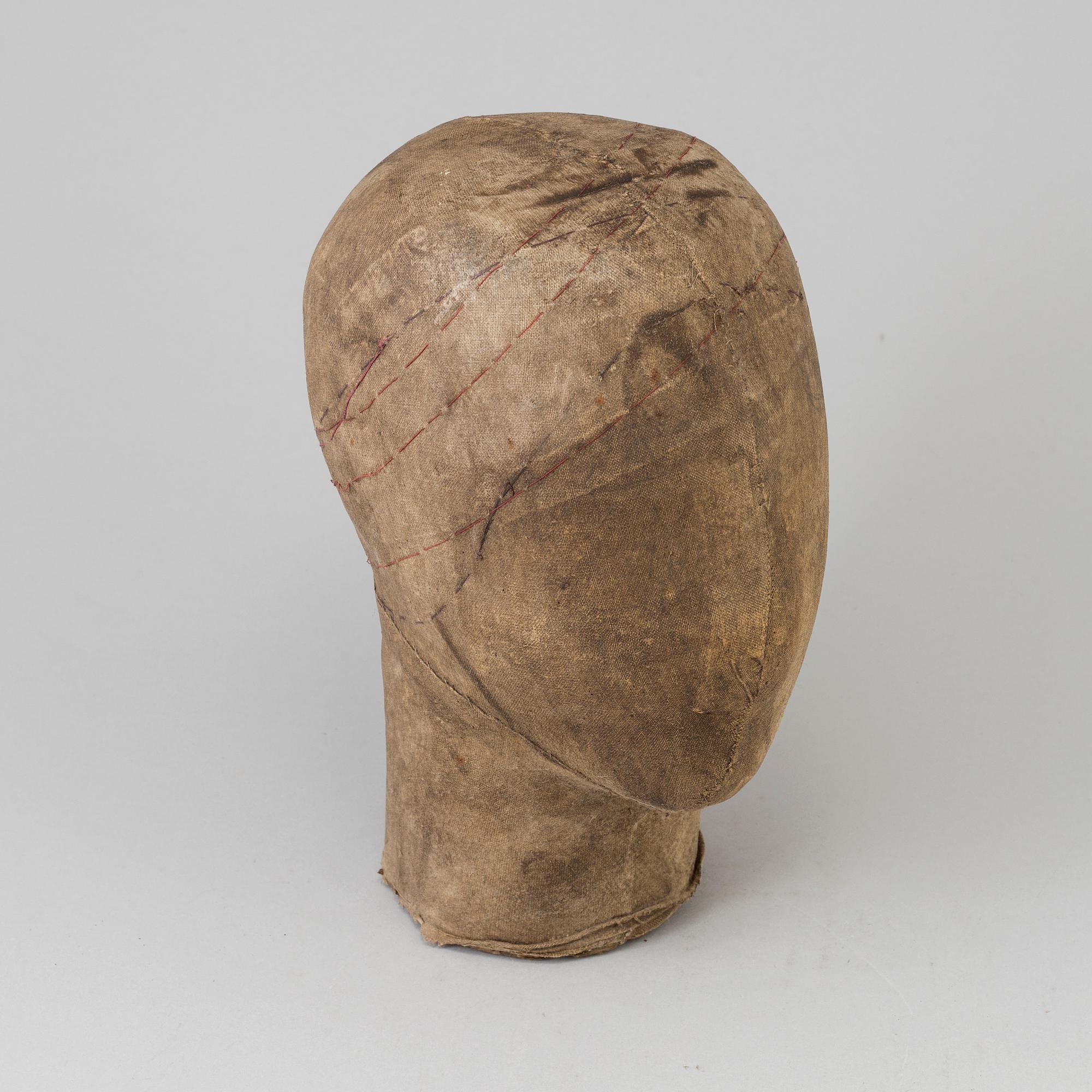 A 19TH CENTURY WIG STAND, covered in linen.