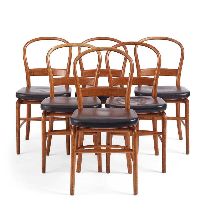 Vilhelm Lauritzen, a set of 6 'Radiohus' chairs, Fritz Hansen,  Denmark, 1940s.