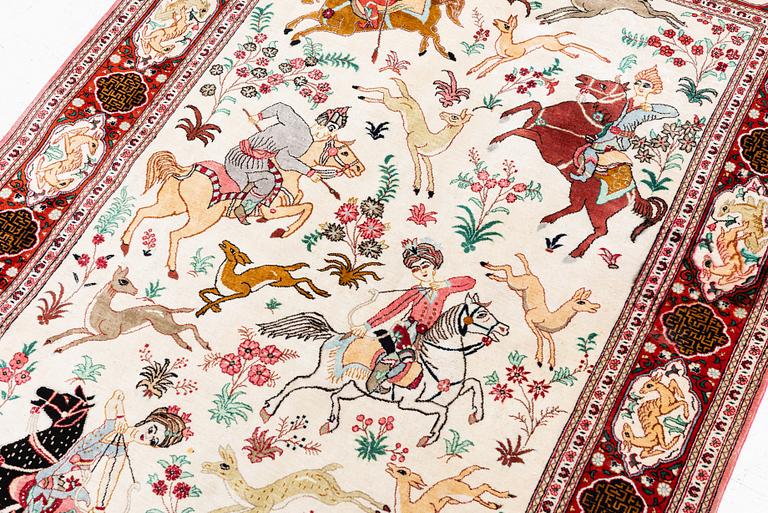 Carpet, Ghom, figural, 154 x 106 cm.