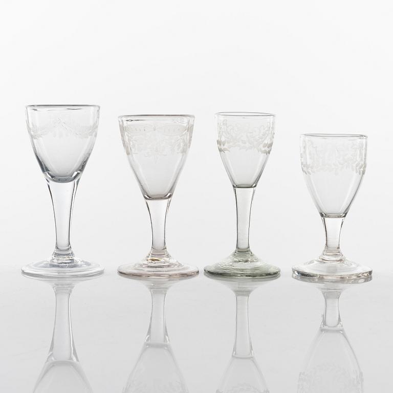 A set of 13n glasses, circa 1800.