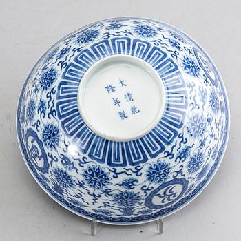 A blue and white Chinese bowl, presumably Republic, with Qianlong mark.