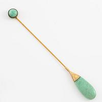 Hat pin 18K gold and yellow metal and quartz.