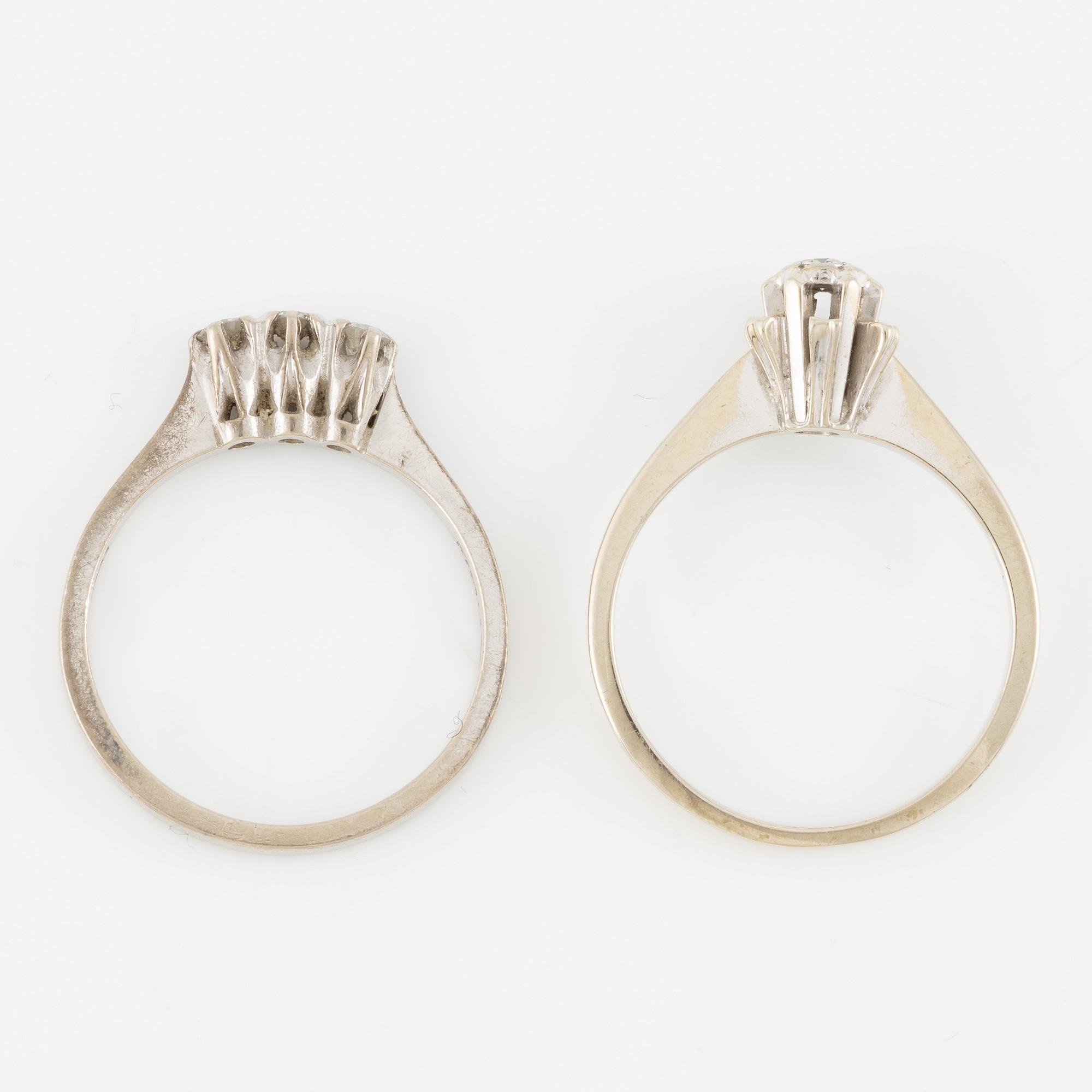 Rings, 2 pcs, 18K white gold with small diamonds.