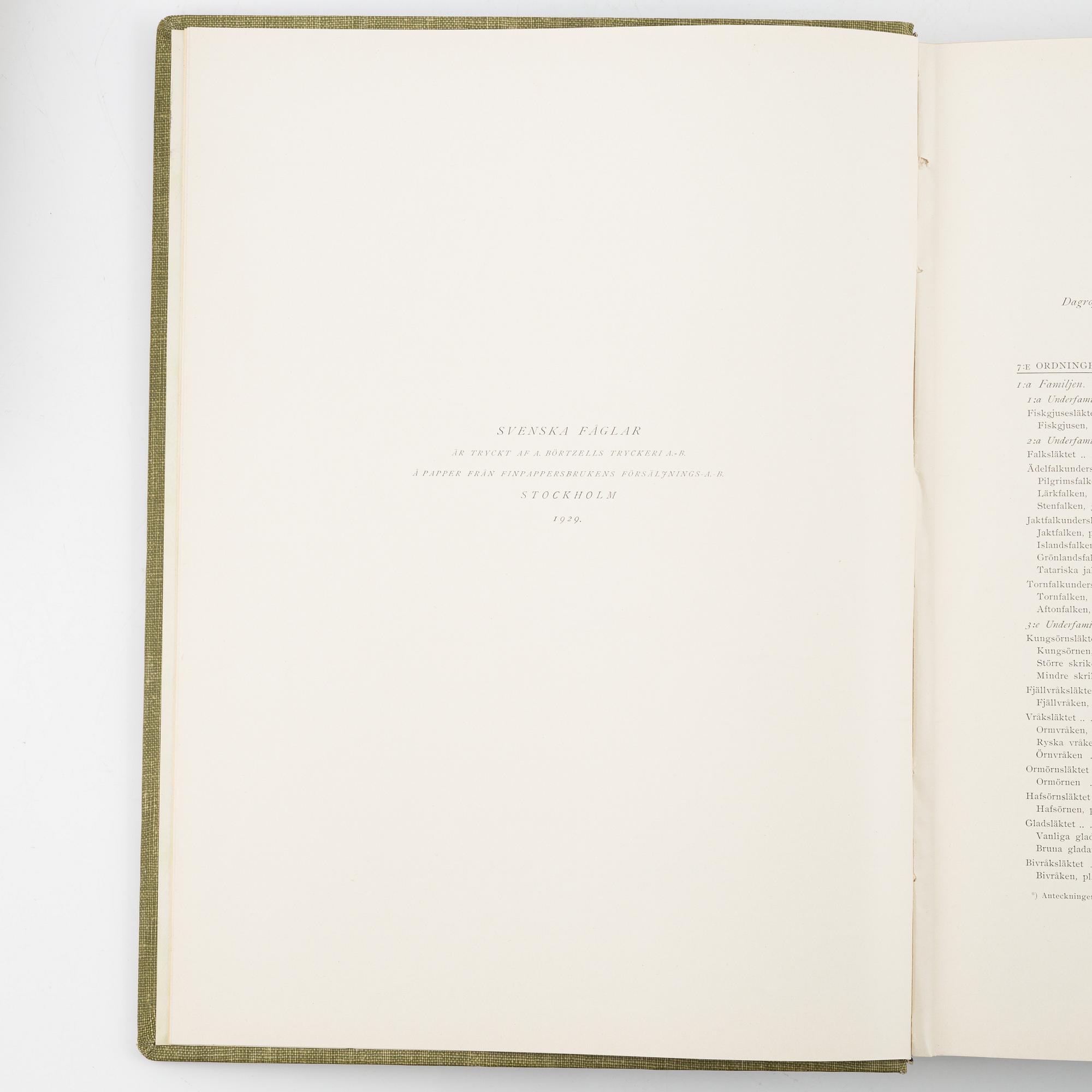 Bröderna von Wright, bokverk, 3 band, "Svenska fåglar", samt bokverk "Svenske foglarna" av Carl.J.Sundevall.