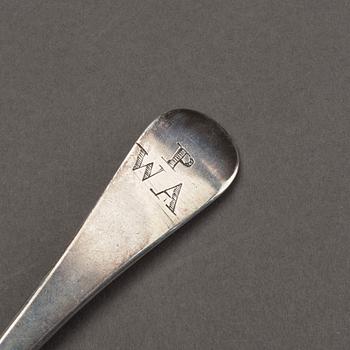 A n English 18th century silver rat-tail spoon, mark London 1719-20.
