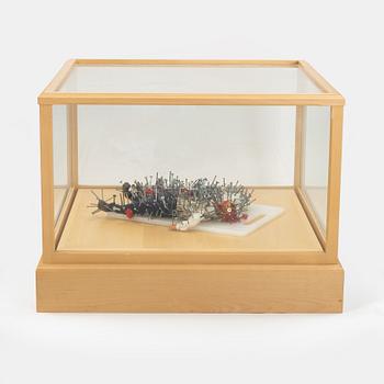 Peter Johansson, mixed media sculpture in glass case, stamped underneath.