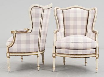 FÅTÖLJER, ett par, gustaviansk stil 1800/1900-tal.